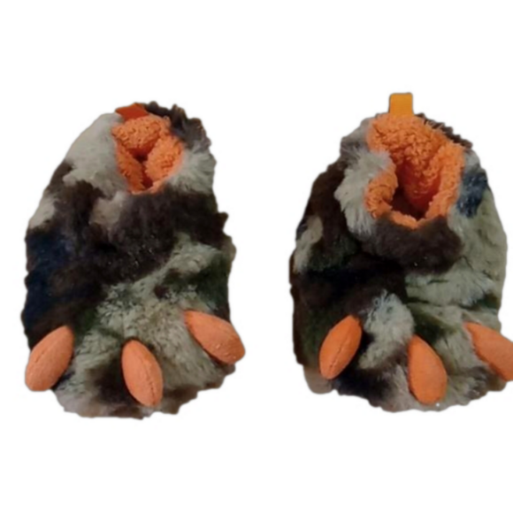 WONDER NATION PAW SLIPPERS CAMO BROWNS , GREEN & orange SIZE 3 - Picture 2 of 4